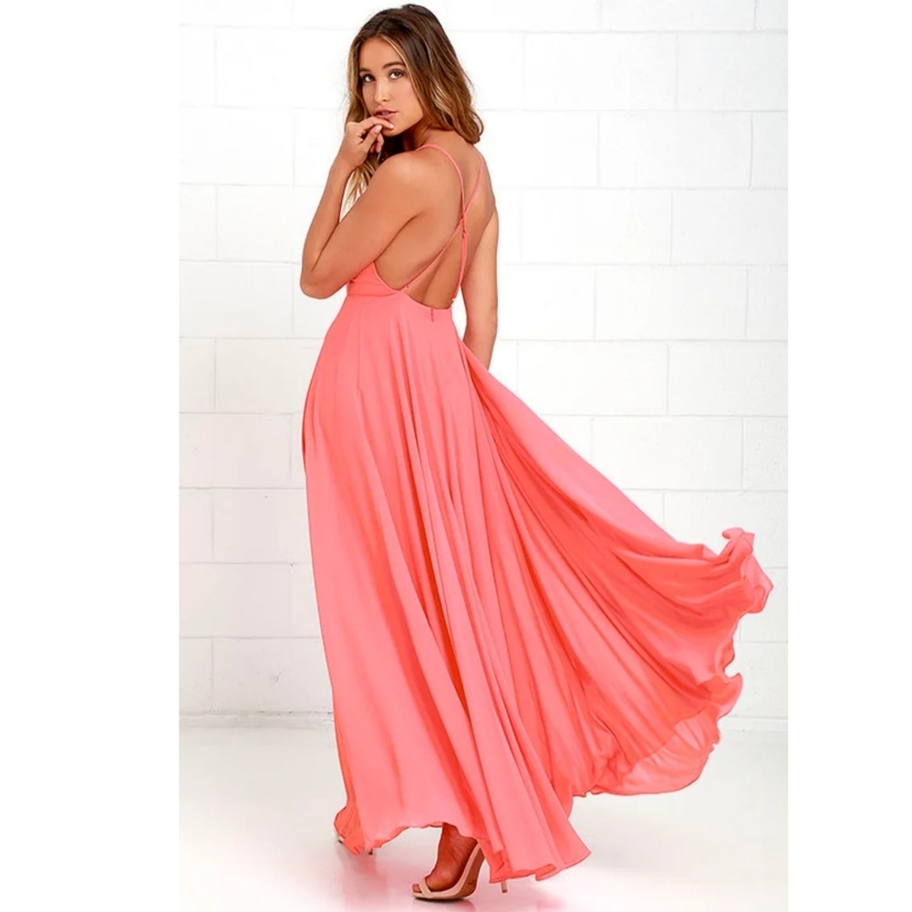 Lulu’s Mythical Kind of Love Coral Pink Maxi Dress Size Small - Picture 2 of 14